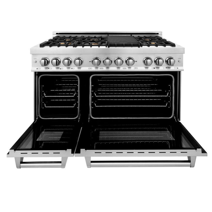 ZLINE 48 in. 6.0 cu. ft. Legacy Dual Fuel Range with Gas Cooktop and 2 Electric Ovens in Stainless Steel with Brass Burners (RA-BR-48)