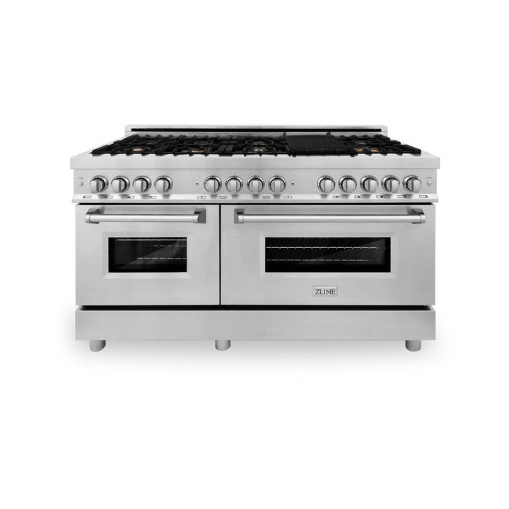 ZLINE 60 in. 7.4 cu. ft. Legacy Dual Fuel Range with Gas Cooktop and 2 Electric Convection Ovens in Stainless Steel with 8 Brass Burners (RA-BR-60)