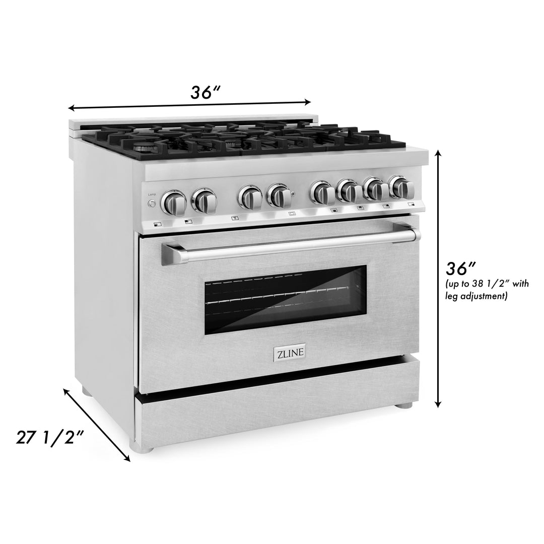 ZLINE 36 in. Professional Gas Burner/Electric Oven Stainless Steel Range with DuraSnow® Finish Door, RA-SN-36