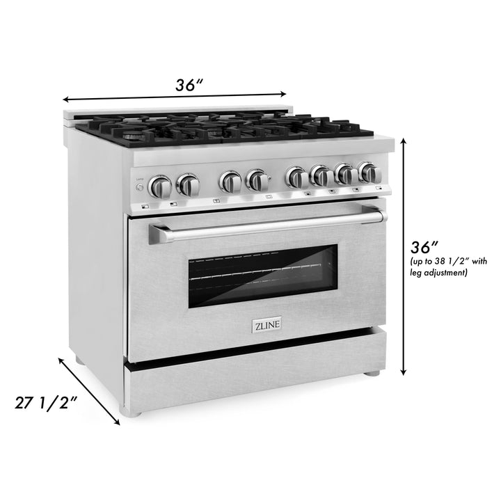 ZLINE 36 in. Professional Gas Burner/Electric Oven Stainless Steel Range with DuraSnow® Finish Door, RA-SN-36