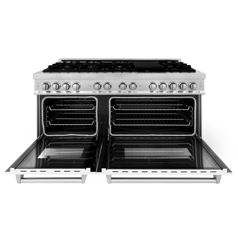 ZLINE 60 in. 7.4 cu. ft. Legacy Dual Fuel Range with 9 Burner Gas Cooktop and 2 Electric Convection Ovens in Stainless Steel and White Matte Doors (RA-WM-60)