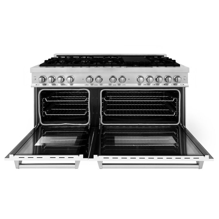 ZLINE 60 in. 7.4 cu. ft. Legacy Dual Fuel Range with 9 Burner Gas Cooktop and 2 Electric Convection Ovens in Stainless Steel and White Matte Doors (RA-WM-60)