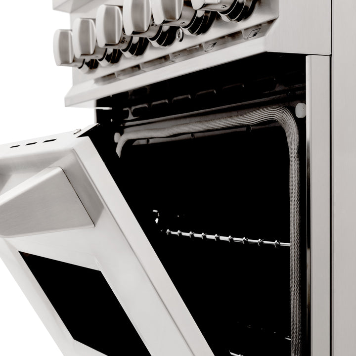 ZLINE 24 in. 2.8 cu. ft. Legacy Dual Fuel Range with 4 Burner Gas Cooktop and Electric Convection Oven in Stainless Steel, Open Box-Excellent Condition