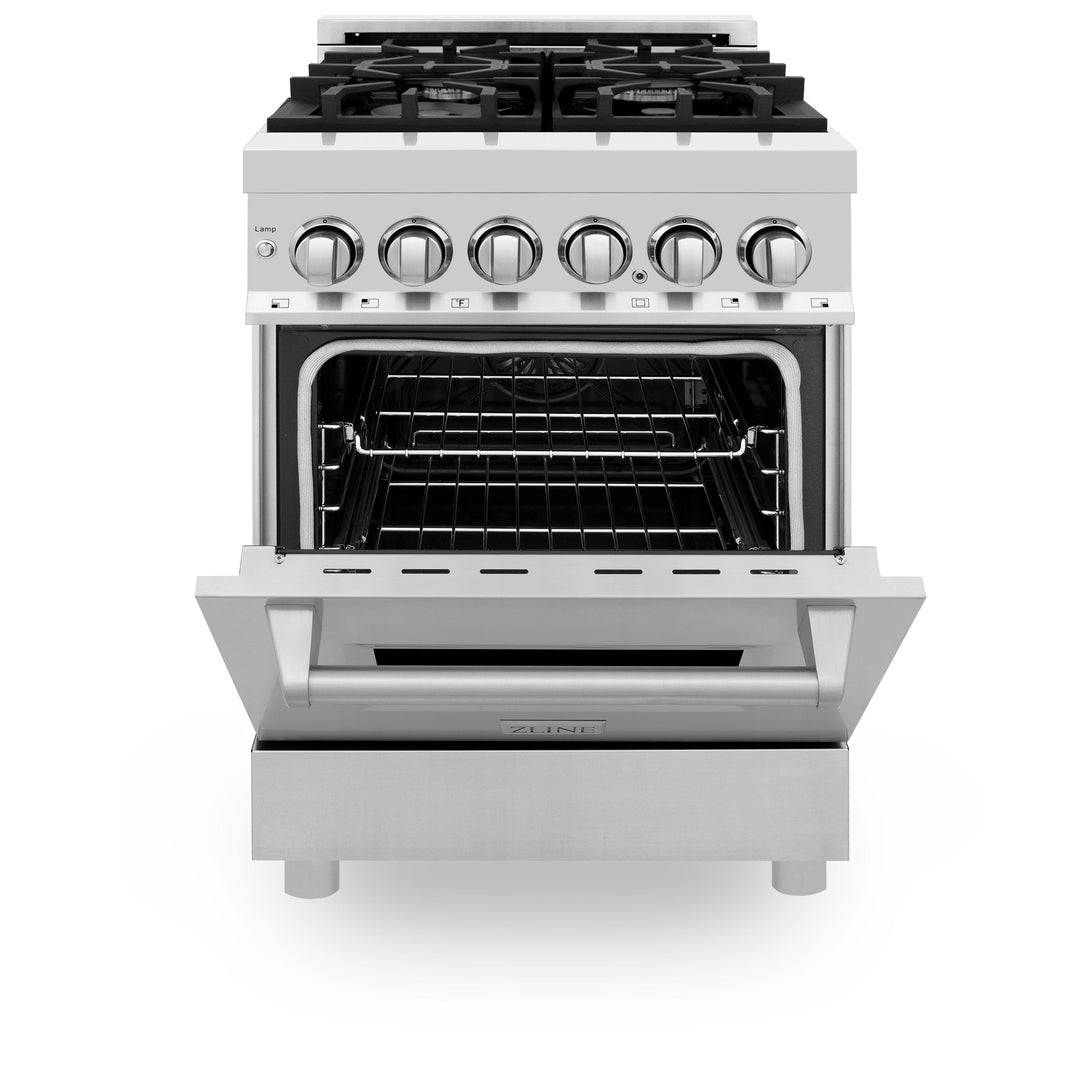 ZLINE 24 in. 2.8 cu. ft. Legacy Dual Fuel Range with 4 Burner Gas Cooktop and Electric Convection Oven in Stainless Steel, Open Box-Excellent Condition