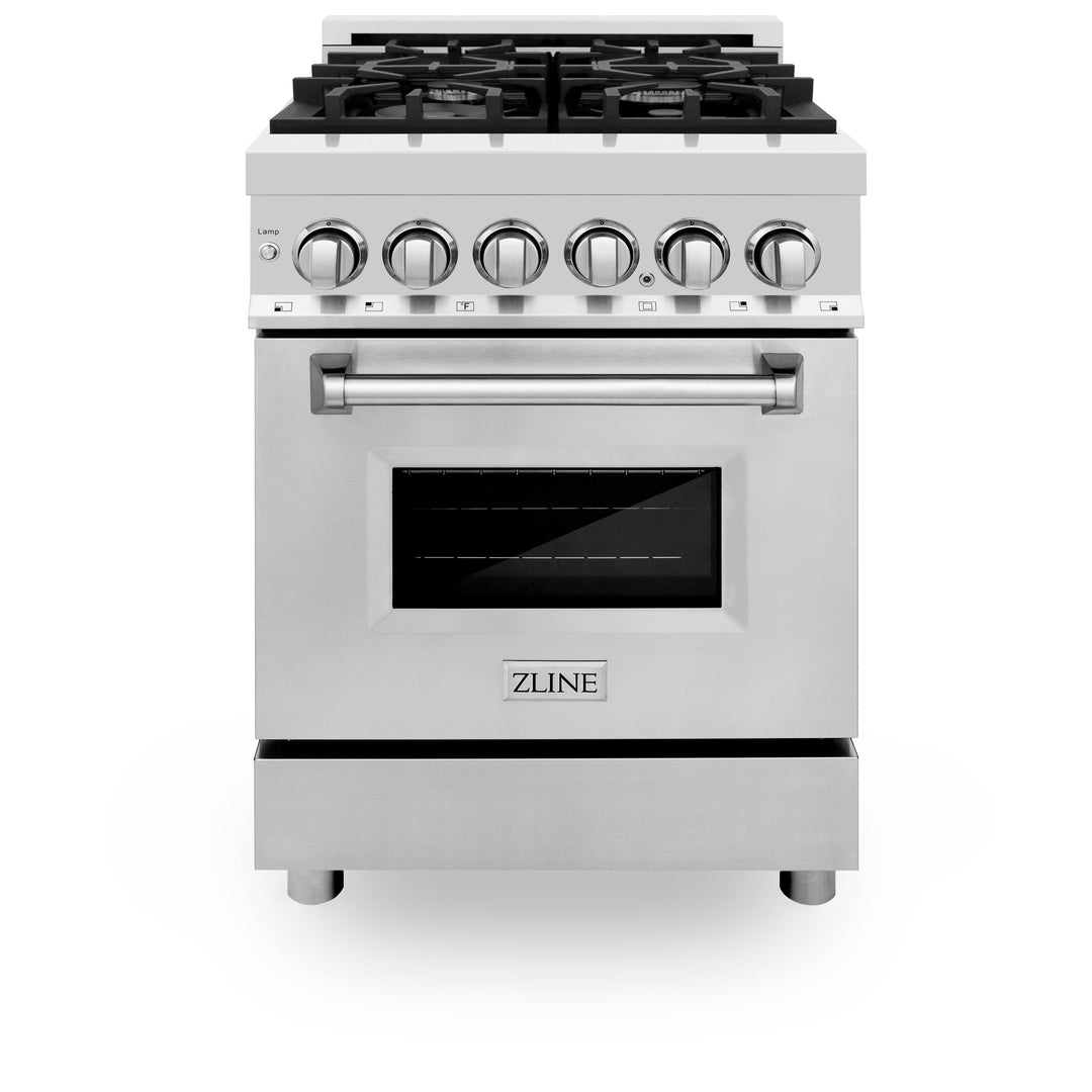 ZLINE 24 in. 2.8 cu. ft. Legacy Dual Fuel Range with 4 Burner Gas Cooktop and Electric Convection Oven in Stainless Steel, Open Box-Excellent Condition