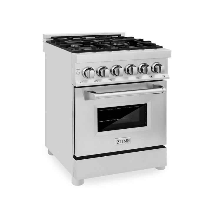 ZLINE 24 in. 2.8 cu. ft. Legacy Dual Fuel Range with 4 Burner Gas Cooktop and Electric Convection Oven in Stainless Steel, Open Box-Excellent Condition