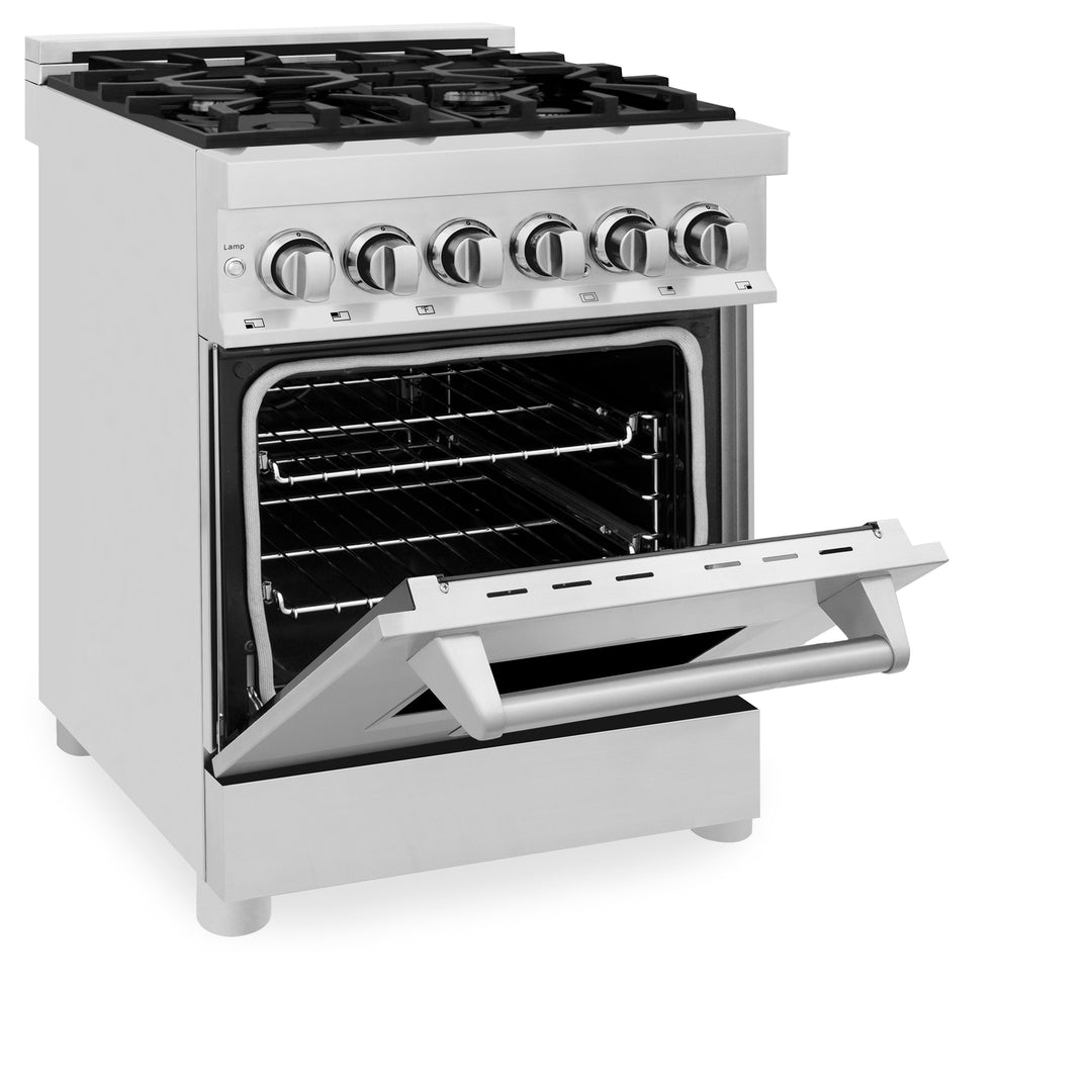 ZLINE 24 in. 2.8 cu. ft. Legacy Dual Fuel Range with 4 Burner Gas Cooktop and Electric Convection Oven in Stainless Steel, Open Box-Excellent Condition