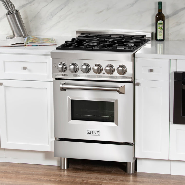 ZLINE 24 in. 2.8 cu. ft. Legacy Dual Fuel Range with 4 Burner Gas Cooktop and Electric Convection Oven in Stainless Steel, Open Box-Excellent Condition