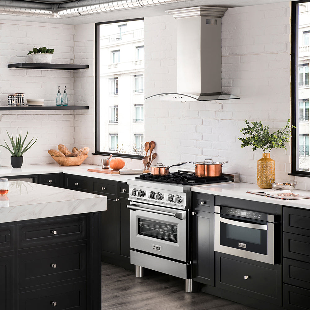 ZLINE 30 in. 4.0 cu. ft. Legacy Dual Fuel Range with 4 Burner Gas Cooktop and Electric Convection Oven in Stainless Steel, Open Box-Excellent Condition