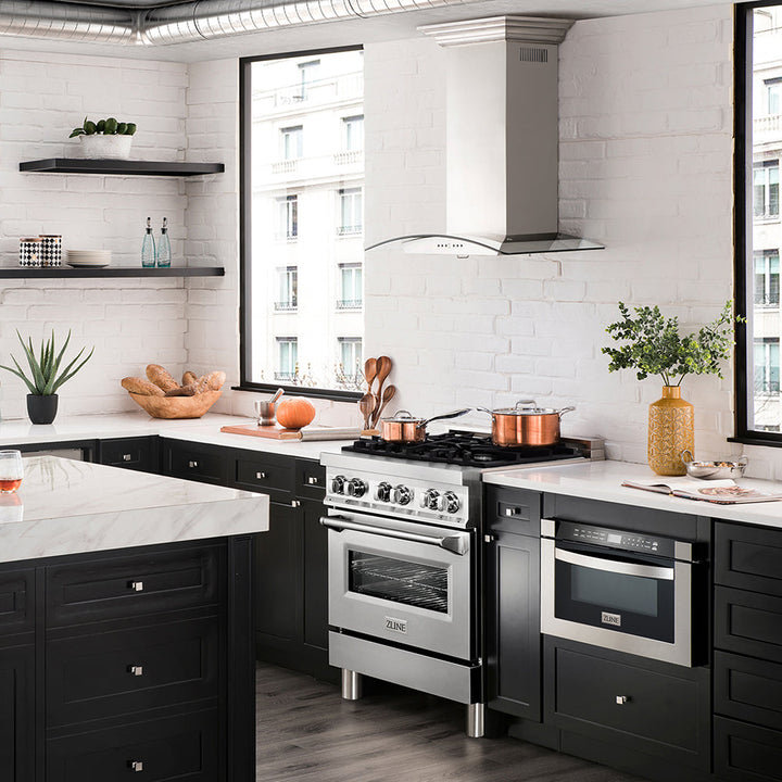 ZLINE 30 in. 4.0 cu. ft. Legacy Dual Fuel Range with 4 Burner Gas Cooktop and Electric Convection Oven in Stainless Steel, Open Box-Excellent Condition