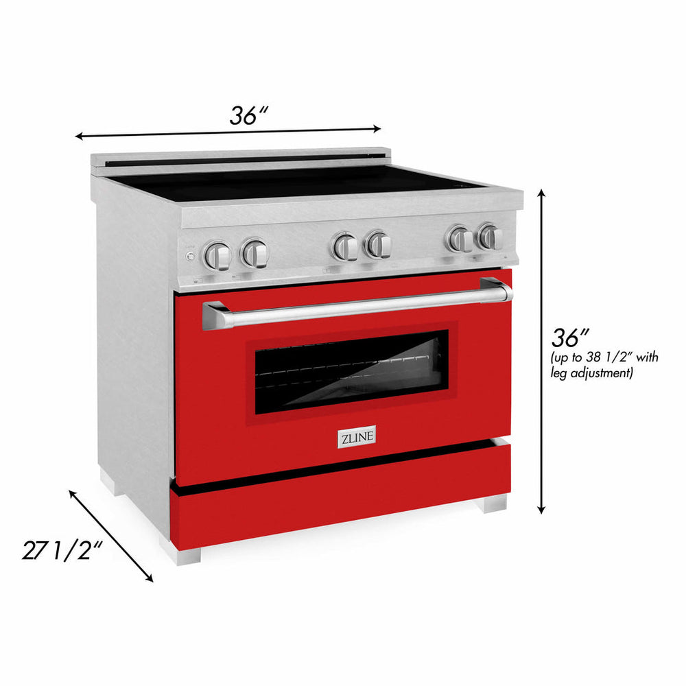 ZLINE 36" 4 Element Stove & Oven In Red Matte Induction Range
