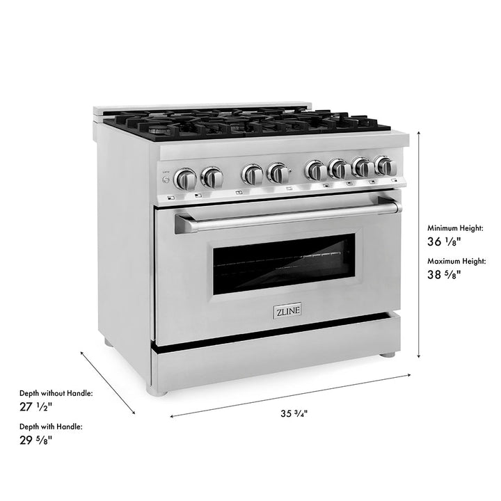 ZLINE 36 in. 4.6 cu. ft. Legacy Dual Fuel Range with 6 Burner Gas Cooktop and Electric Convection Oven in Stainless Steel, Open Box-Good Condition