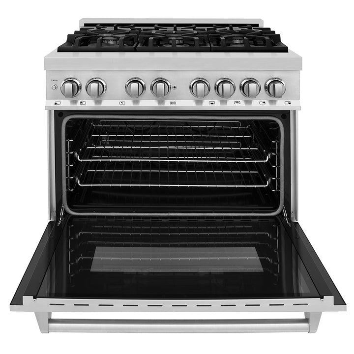 ZLINE 36 in. 4.6 cu. ft. Legacy Dual Fuel Range with 6 Burner Gas Cooktop and Electric Convection Oven in Stainless Steel, Open Box-Excellent Condition