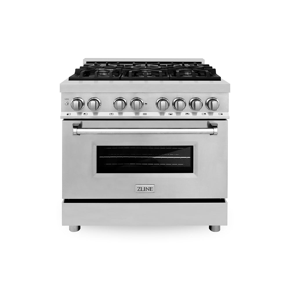 ZLINE 36 in. 4.6 cu. ft. Legacy Dual Fuel Range with 6 Burner Gas Cooktop and Electric Convection Oven in Stainless Steel, Open Box-Good Condition