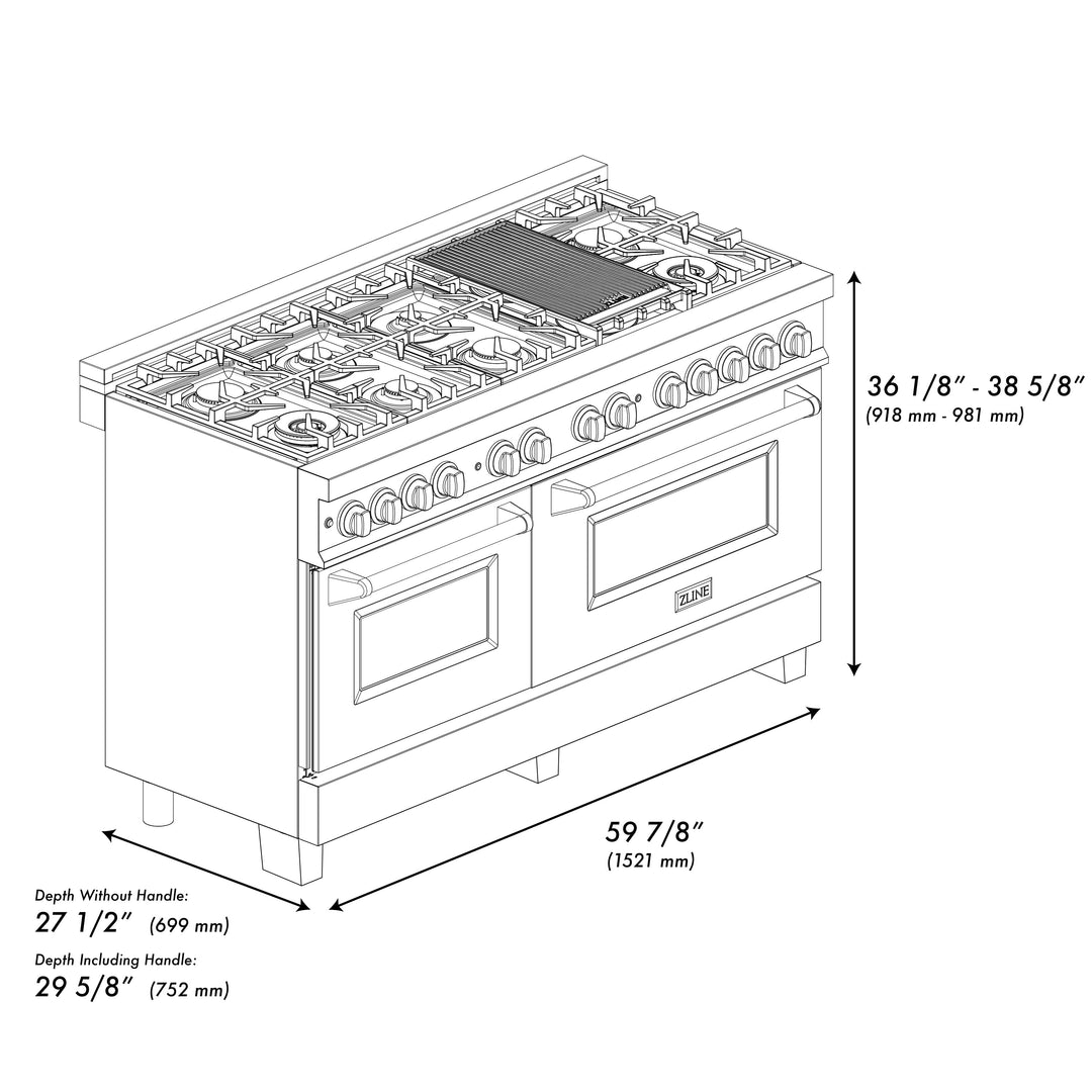 ZLINE 60 in. 7.4 cu. ft. Legacy Dual Fuel Range with 9 Burner Gas Cooktop and 2 Electric Convection Ovens in Stainless Steel, Open Box-Excellent Condition