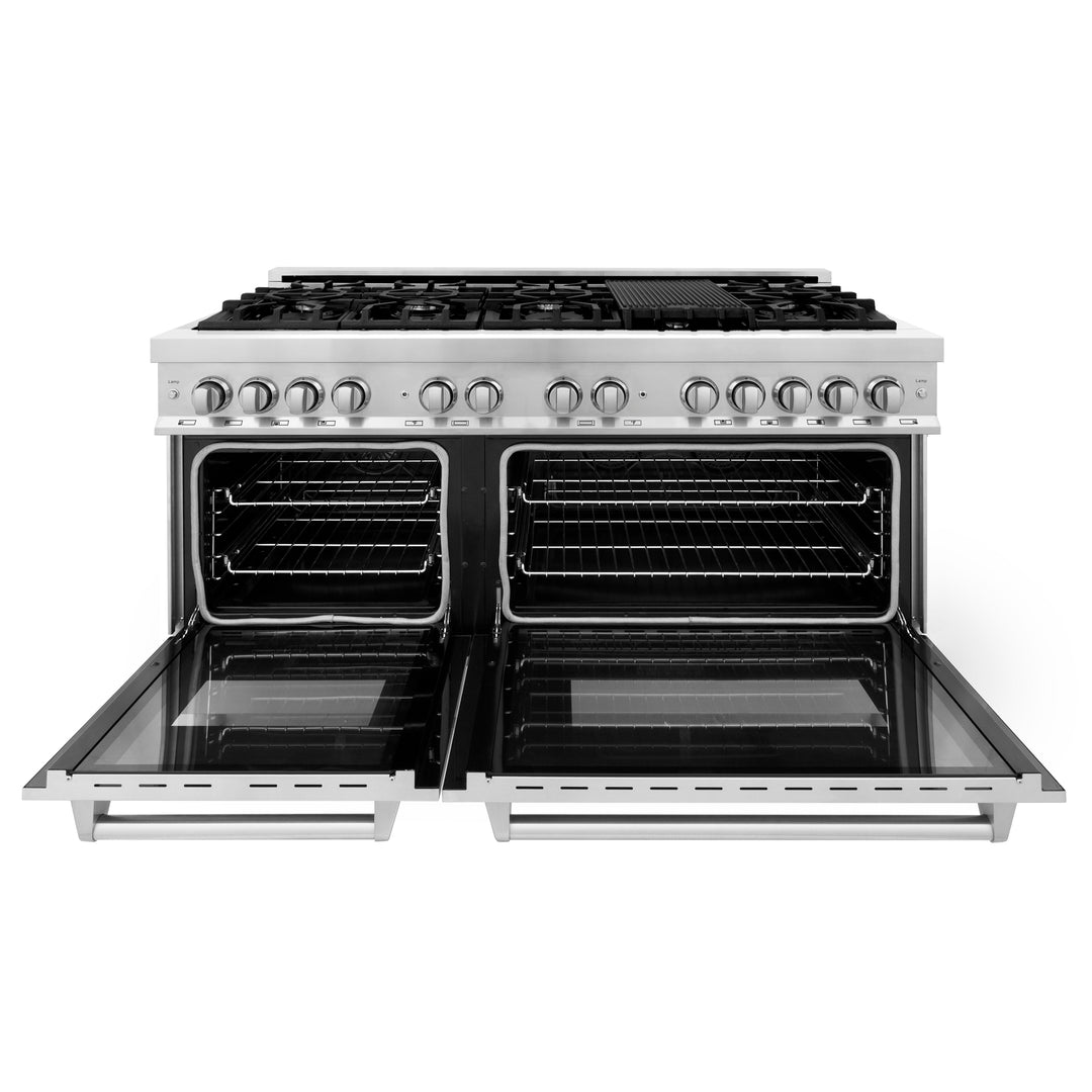 ZLINE 60 in. 7.4 cu. ft. Legacy Dual Fuel Range with 9 Burner Gas Cooktop and 2 Electric Convection Ovens in Stainless Steel, Open Box-Excellent Condition