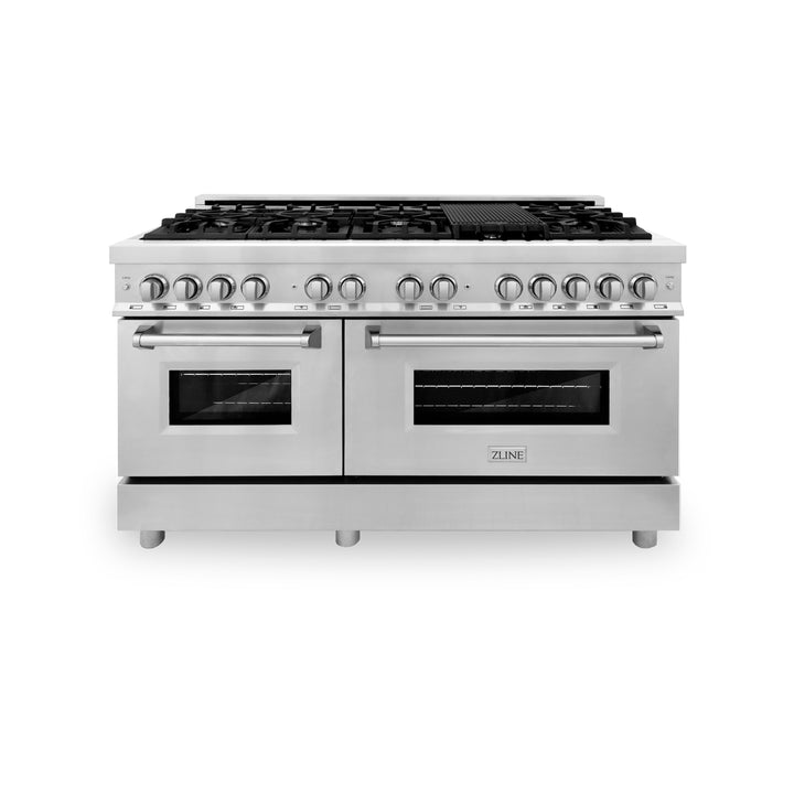 ZLINE 60 in. 7.4 cu. ft. Legacy Dual Fuel Range with 9 Burner Gas Cooktop and 2 Electric Convection Ovens in Stainless Steel, Open Box-Excellent Condition