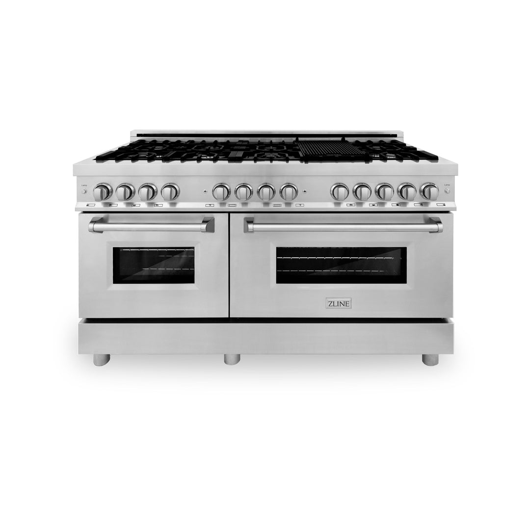 ZLINE 60 in. 7.4 cu. ft. Legacy Dual Fuel Range with 9 Burner Gas Cooktop and 2 Electric Convection Ovens in Stainless Steel with Griddle (RA-GR-60)