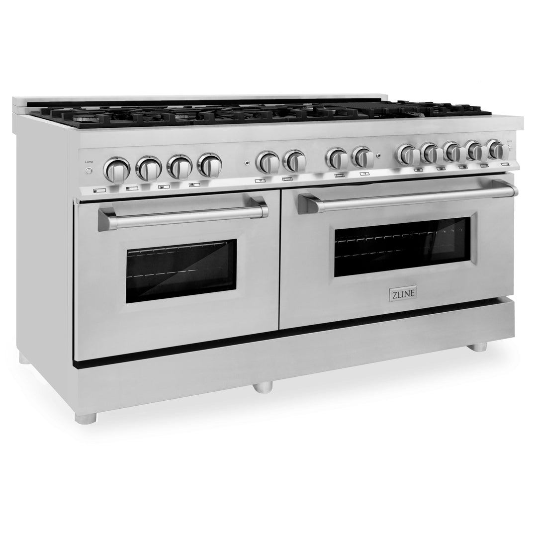 ZLINE 60 in. 7.4 cu. ft. Legacy Dual Fuel Range with 9 Burner Gas Cooktop and 2 Electric Convection Ovens in Stainless Steel, Open Box-Excellent Condition