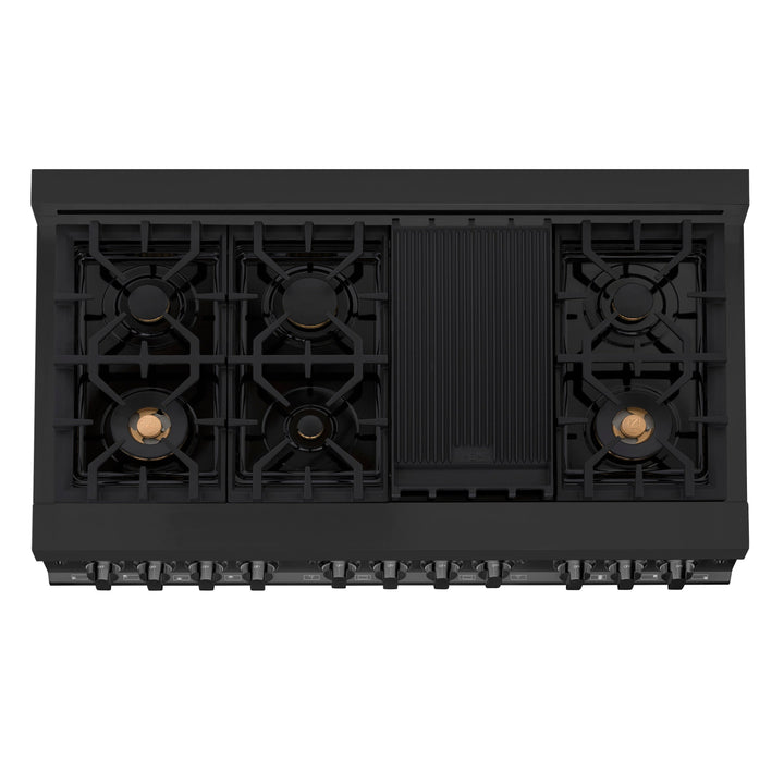 ZLINE 48 in. 6.0 cu. ft. Legacy Dual Fuel Range with 7 Burner Gas Cooktop and 2 Electric Ovens in Black Stainless Steel (RAB-48)