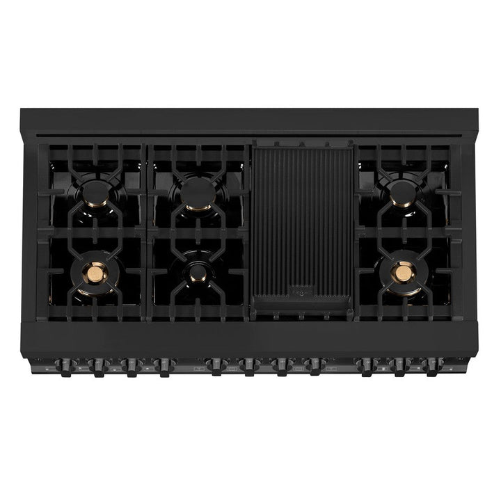 ZLINE 48 in. Kitchen Package with Black Stainless Steel Dual Fuel Range, Convertible Vent Range Hood and Dishwasher (3KP-RABRH48-DW)