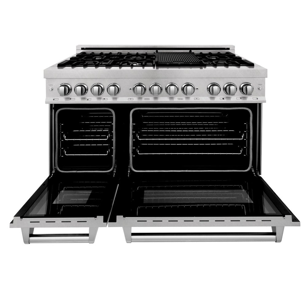 ZLINE 48 in. Kitchen Package with Satin Stainless Steel Dual Fuel Range and Convertible Vent Range Hood (2KP-RASSNRH48)