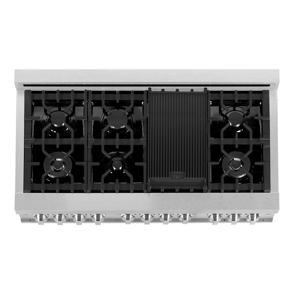 ZLINE 48 in. Kitchen Package with Satin Stainless Steel Dual Fuel Range and Convertible Vent Range Hood (2KP-RASSNRH48)