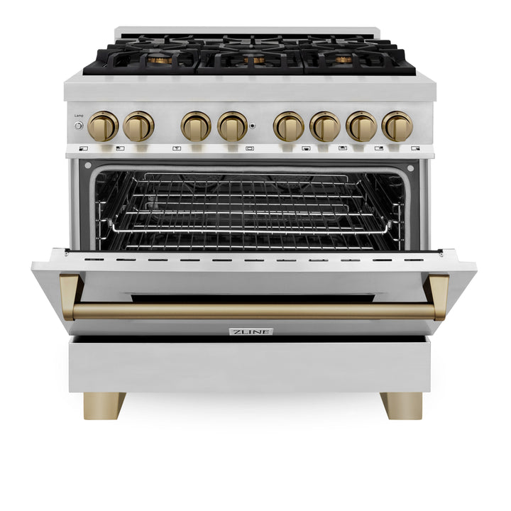 ZLINE Autograph 36" 4.6 cu. ft. Dual Fuel Range in Stainless Steel with Bronze Accents, RAZ-36-CB