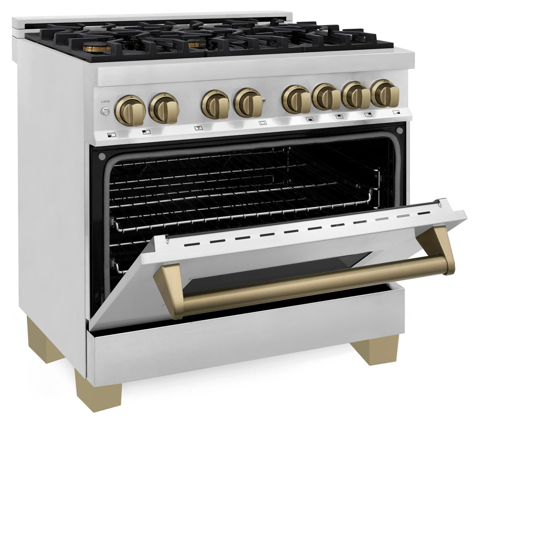 ZLINE Autograph 36" 4.6 cu. ft. Dual Fuel Range in Stainless Steel with Bronze Accents, RAZ-36-CB