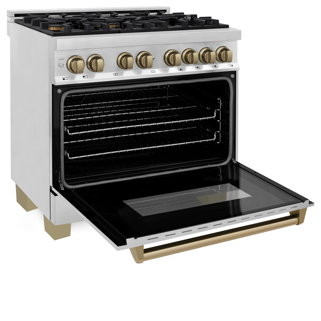 ZLINE Autograph 36" 4.6 cu. ft. Dual Fuel Range in Stainless Steel with Bronze Accents, RAZ-36-CB