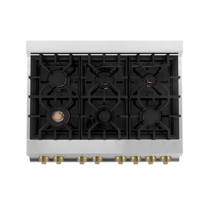 ZLINE Autograph Edition 30", 36", &amp; 48" Stainless Steel Dual Fuel Range, Convertible Vent Range Hood, and Dishwasher Kitchen Package with Champagne Bronze Accents