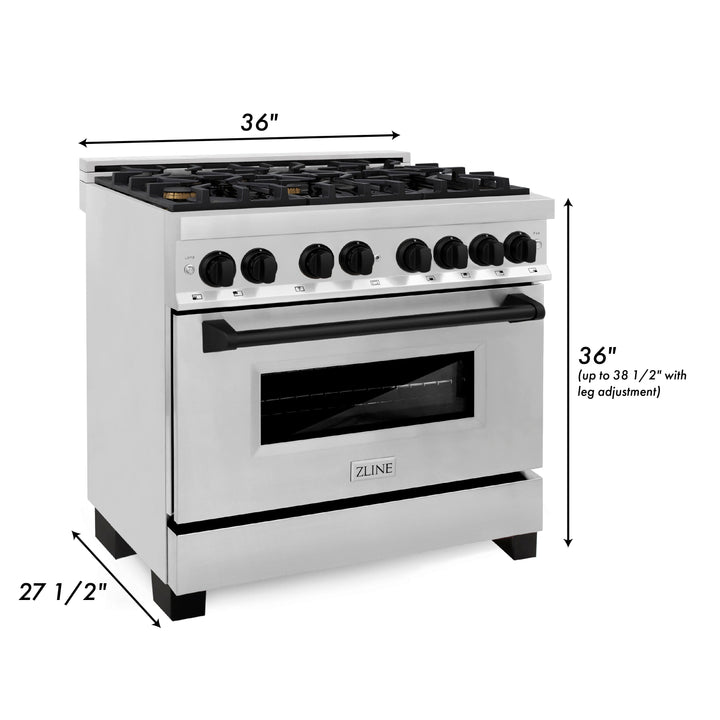 ZLINE Autograph 36" 4.6 cu. ft. Dual Fuel Range in Stainless Steel with Black Matte Accents, RAZ-36-MB