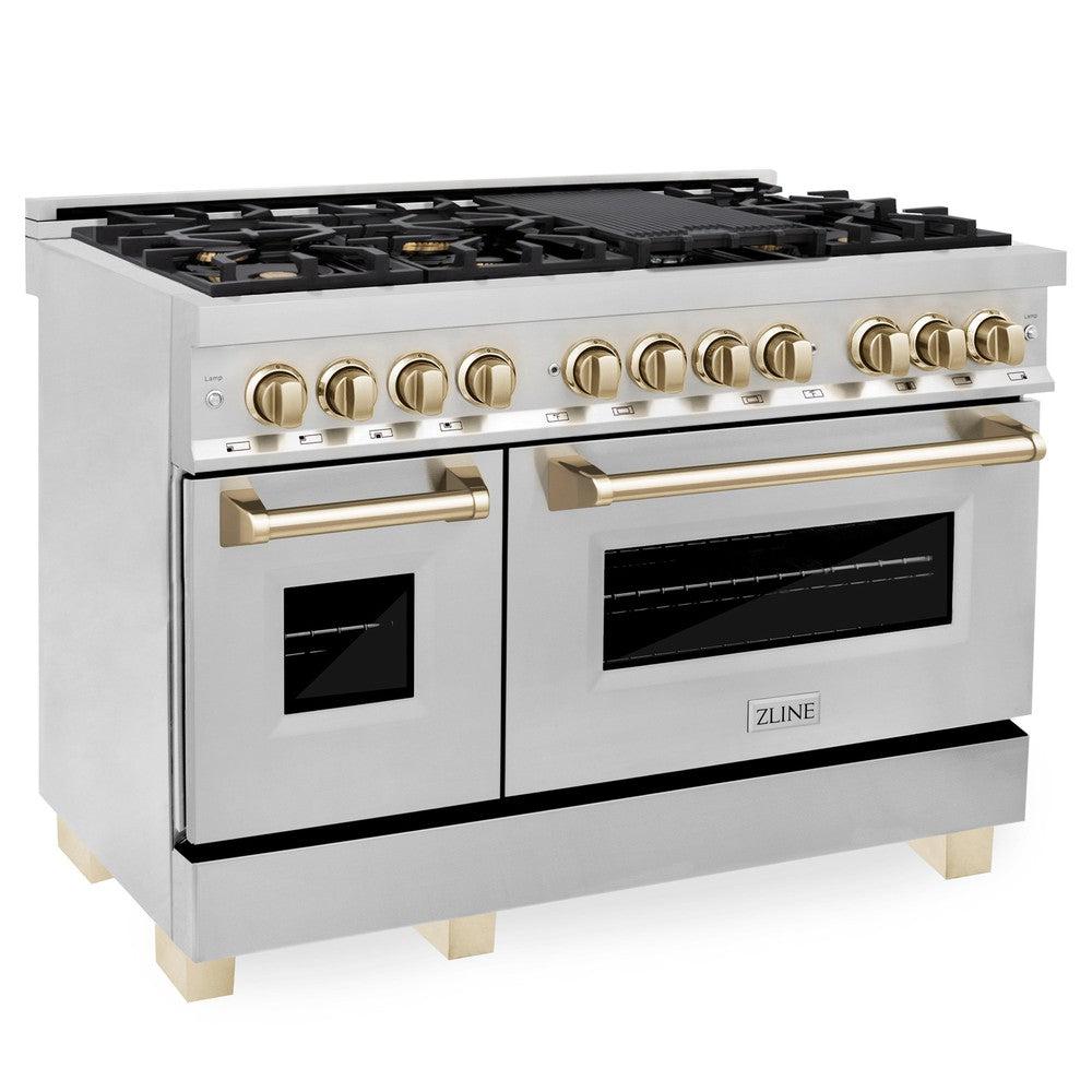 ZLINE Autograph 48" 6.0 cu. ft. Dual Fuel Range in Stainless Steel with Gold Accents, RAZ-48-G