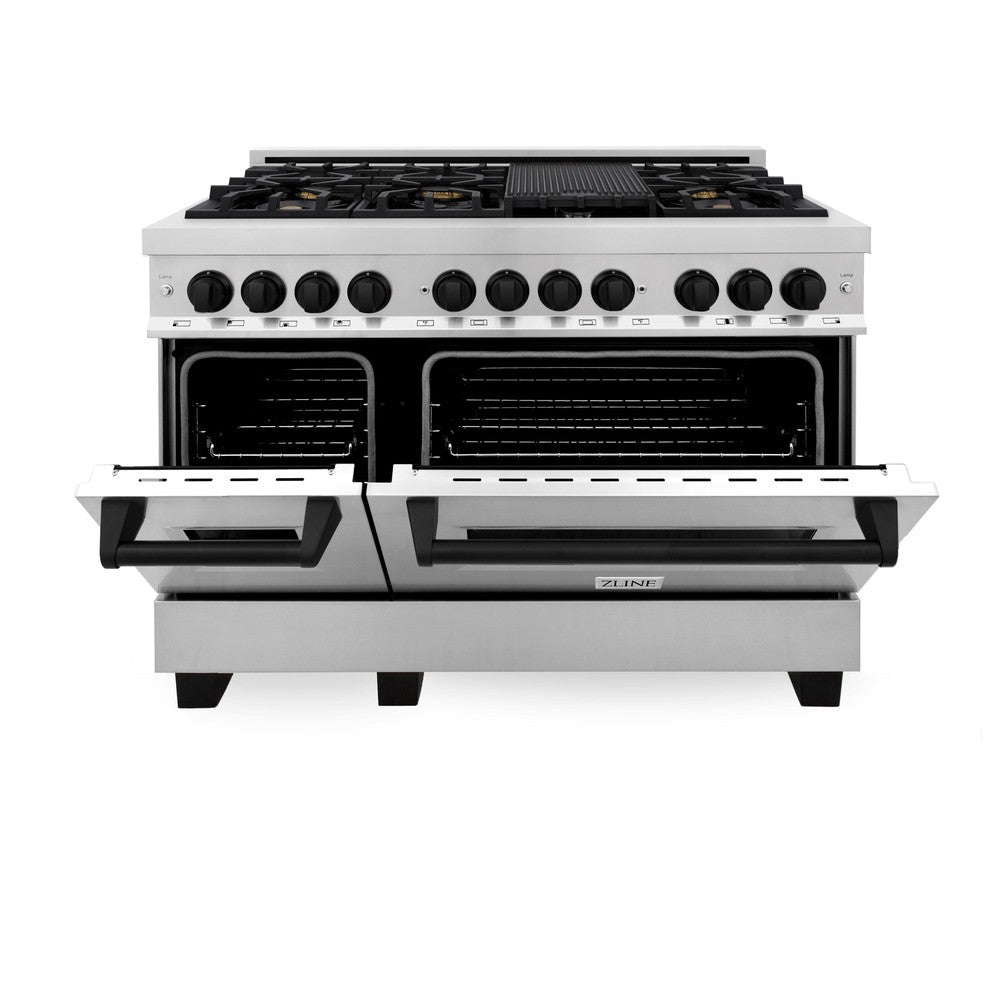 ZLINE Autograph 48" 6.0 cu. ft. Dual Fuel Range in Stainless Steel with Black Matte Accents, RAZ-48-MB