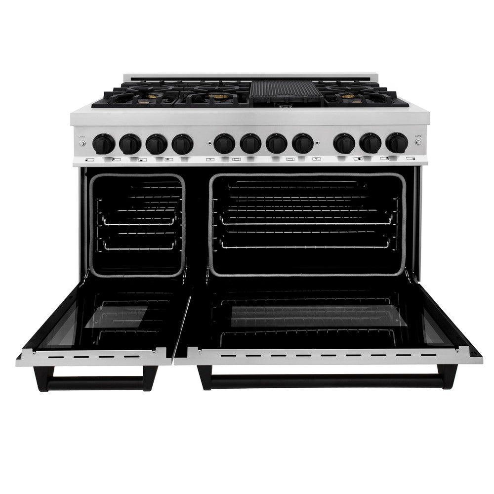 ZLINE Autograph 48" 6.0 cu. ft. Dual Fuel Range in Stainless Steel with Black Matte Accents, RAZ-48-MB