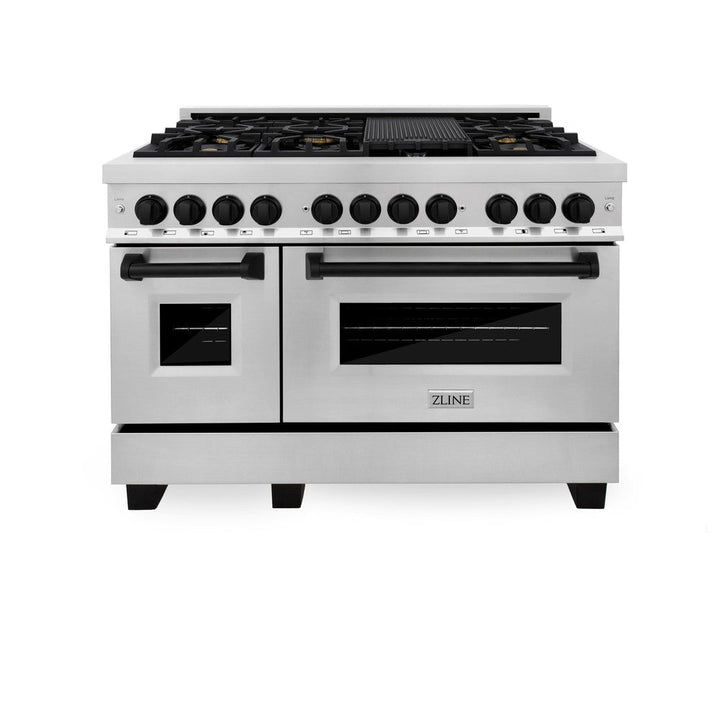 ZLINE Autograph 48" 6.0 cu. ft. Dual Fuel Range in Stainless Steel with Black Matte Accents, RAZ-48-MB