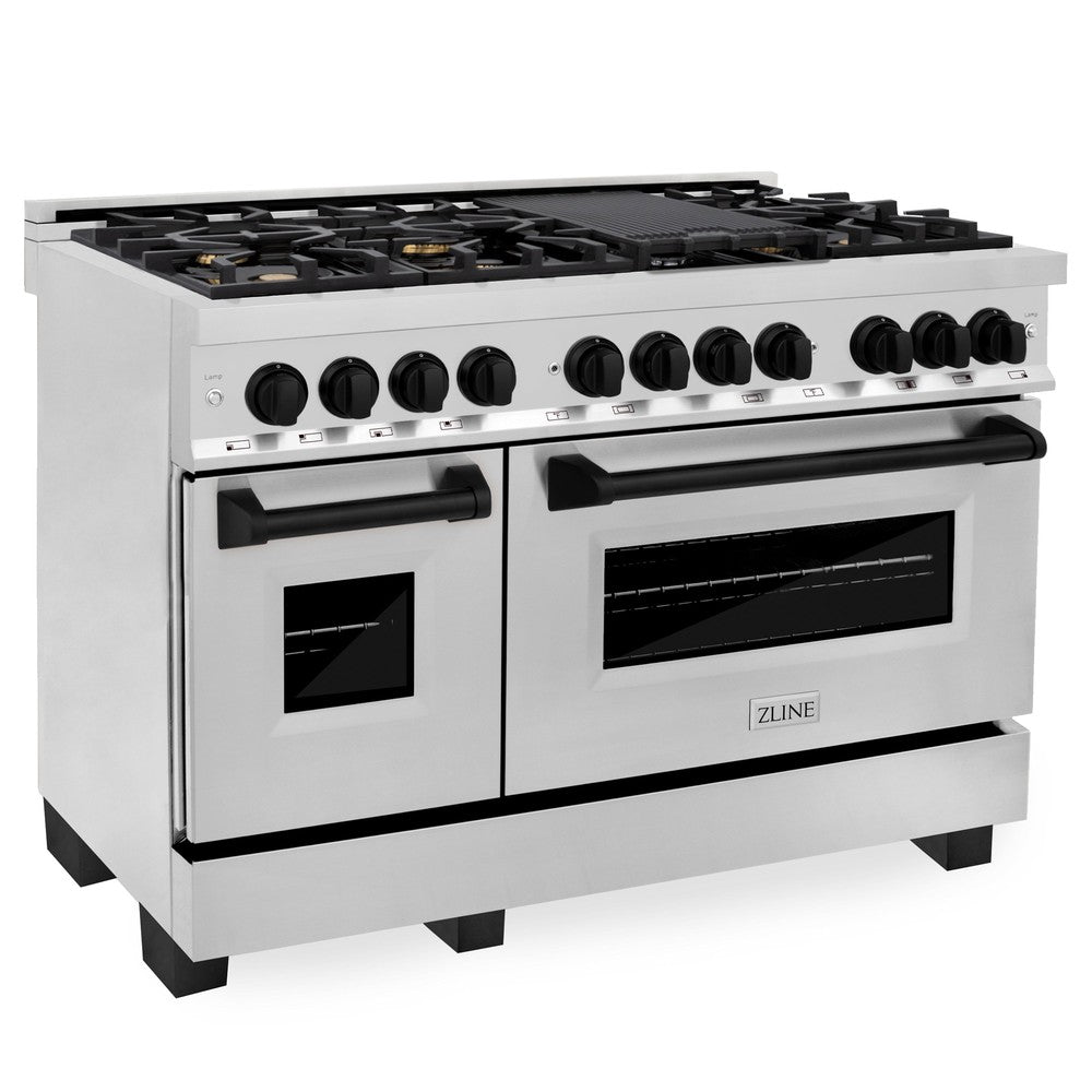 ZLINE Autograph 48" 6.0 cu. ft. Dual Fuel Range in Stainless Steel with Black Matte Accents, RAZ-48-MB