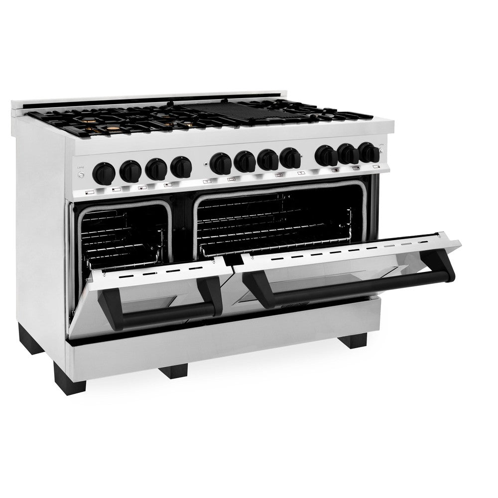 ZLINE Autograph 48" 6.0 cu. ft. Dual Fuel Range in Stainless Steel with Black Matte Accents, RAZ-48-MB