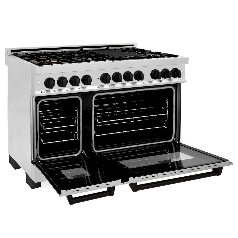 ZLINE Autograph 48" 6.0 cu. ft. Dual Fuel Range in Stainless Steel with Black Matte Accents, RAZ-48-MB