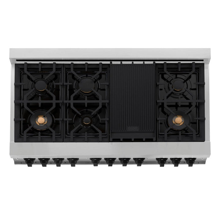 ZLINE Autograph 48" 6.0 cu. ft. Dual Fuel Range in Stainless Steel with Black Matte Accents, RAZ-48-MB