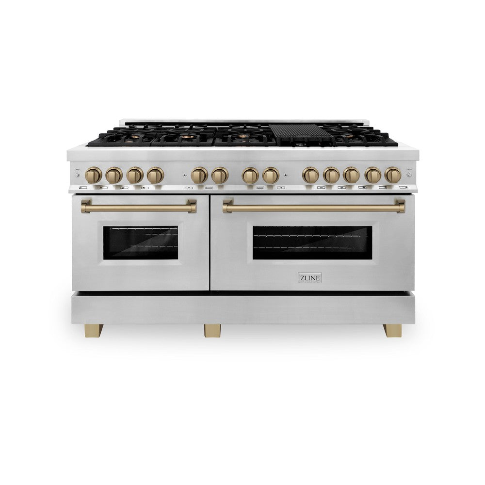 ZLINE Autograph 60" 7.4 cu. ft. Dual Fuel Range in Stainless Steel with Bronze Accents, RAZ-60-CB