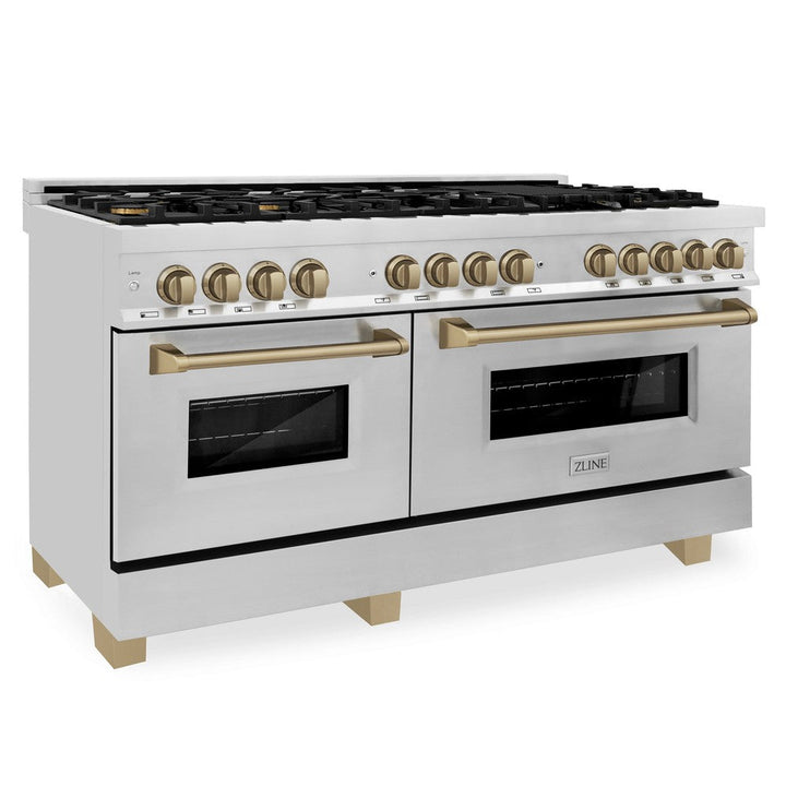 ZLINE Autograph 60" 7.4 cu. ft. Dual Fuel Range in Stainless Steel with Bronze Accents, RAZ-60-CB