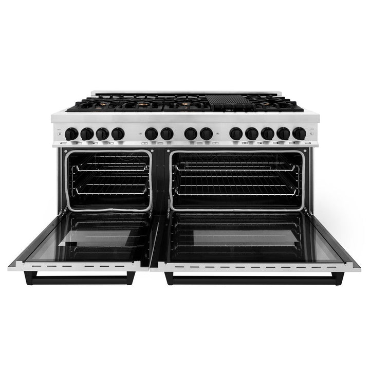 ZLINE Autograph 60" 7.4 cu. ft. Dual Fuel Range in Stainless Steel with Black Matte Accents, RAZ-60-MB