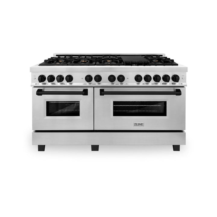 ZLINE Autograph 60" 7.4 cu. ft. Dual Fuel Range in Stainless Steel with Black Matte Accents, RAZ-60-MB