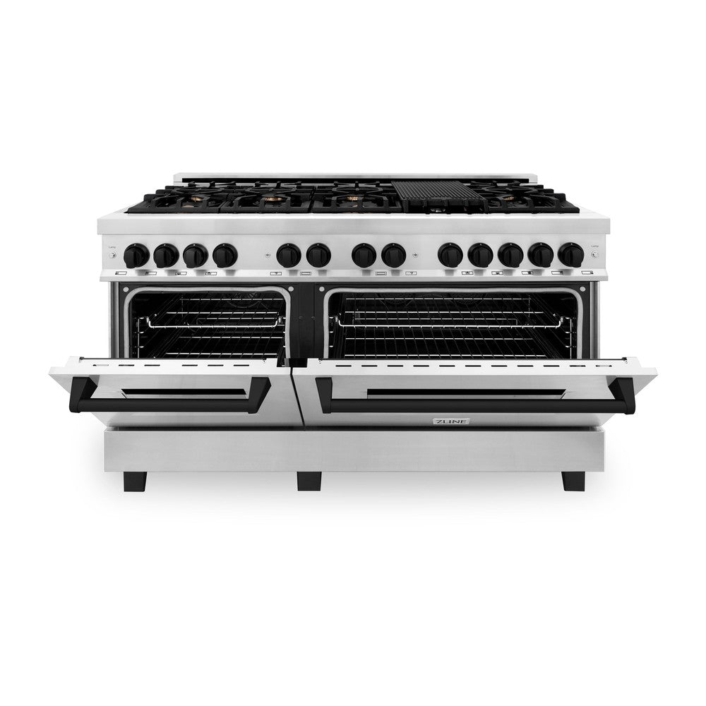 ZLINE Autograph 60" 7.4 cu. ft. Dual Fuel Range in Stainless Steel with Black Matte Accents, RAZ-60-MB