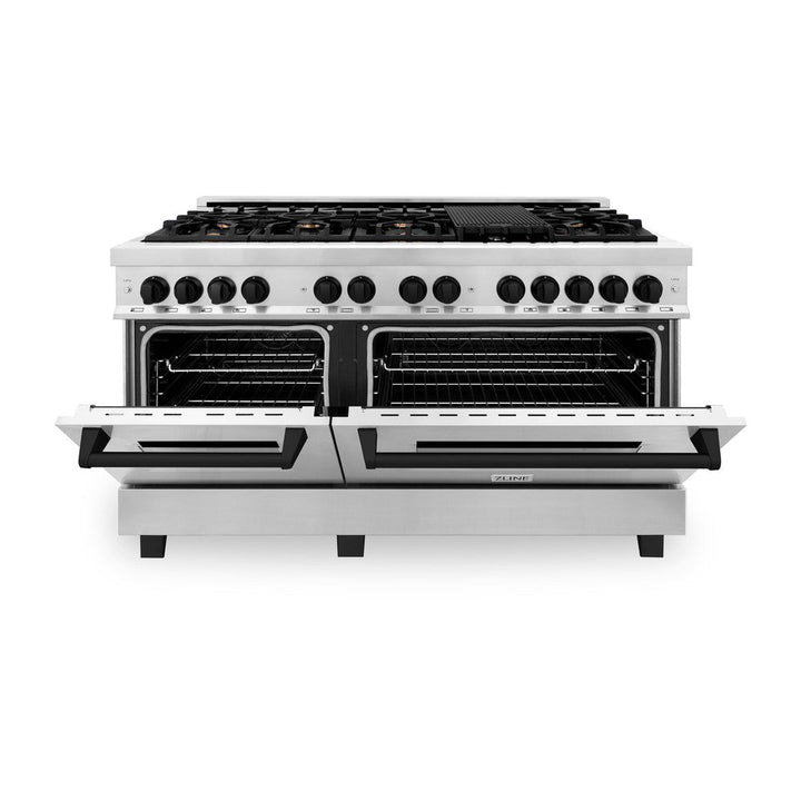 ZLINE Autograph 60" 7.4 cu. ft. Dual Fuel Range in Stainless Steel with Black Matte Accents, RAZ-60-MB