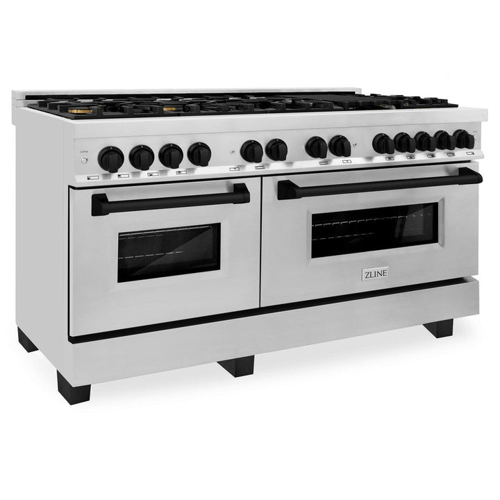 ZLINE Autograph 60" 7.4 cu. ft. Dual Fuel Range in Stainless Steel with Black Matte Accents, RAZ-60-MB