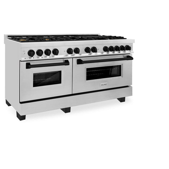 ZLINE Autograph 60" 7.4 cu. ft. Dual Fuel Range in Stainless Steel with Black Matte Accents, RAZ-60-MB