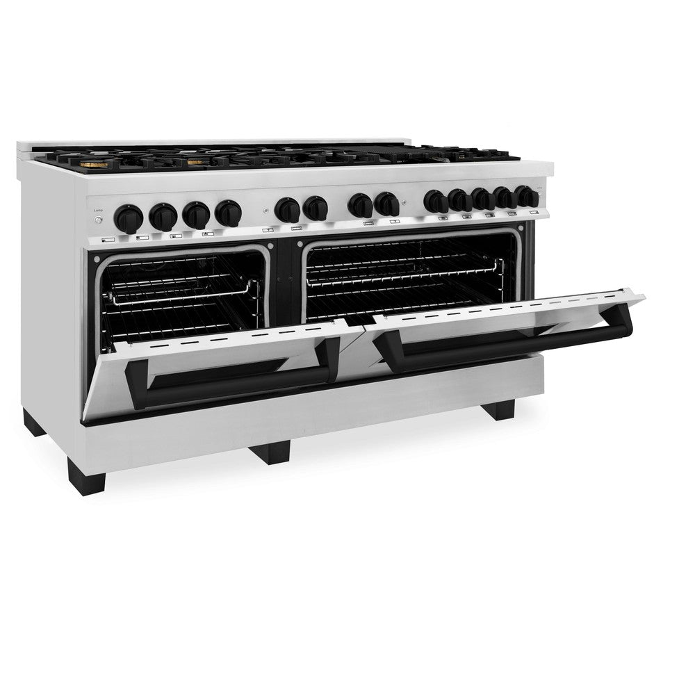 ZLINE Autograph 60" 7.4 cu. ft. Dual Fuel Range in Stainless Steel with Black Matte Accents, RAZ-60-MB