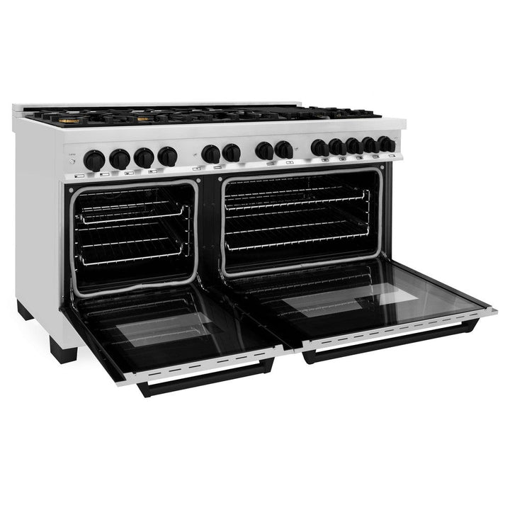 ZLINE Autograph 60" 7.4 cu. ft. Dual Fuel Range in Stainless Steel with Black Matte Accents, RAZ-60-MB